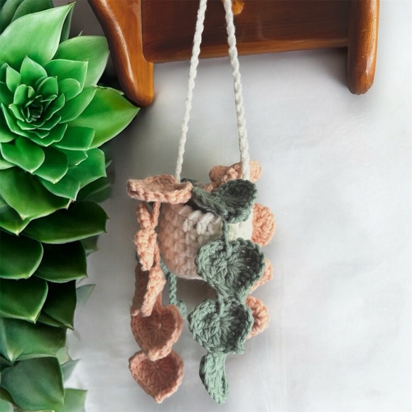 Handcrafted Crochet Hanging Decor - Green and Pink - Picture 4 of 5